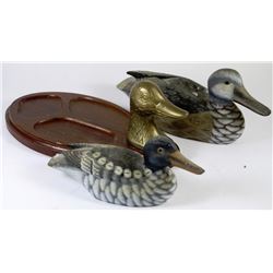 FLAT WITH TWO VINTAGE HANDMADE DUCKS, AND WOOD &