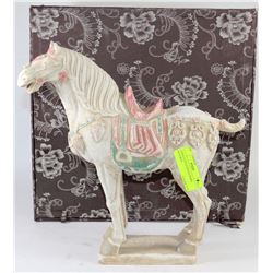 TERRA COTTA PAINTED HORSE WITH BOX