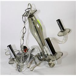 VINTAGE GLASS & SILVER COLOUR HANGING CHANDELIER