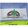 Image 1 : 17-NAT.EMERALD,RUBY & CZ .925 SILVER RING SIZE 6