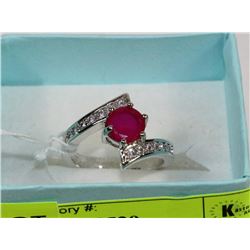 5-NATURAL RUBY,CZ .925 STERLING SILVER RING SIZE 7