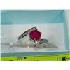 Image 1 : 5-NATURAL RUBY,CZ .925 STERLING SILVER RING SIZE 7