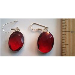 CHECKERBOARD OVAL CUT GARNET EARRINGS SET ON