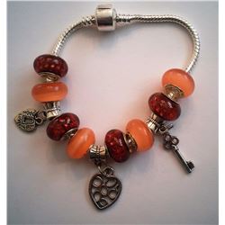 PANDORA STYLE BRACELET WITH AMBER & PEACH