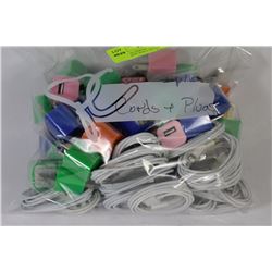 BAG OF 68 IPHONE 5 CHARGER CORDS AND WALL PLUGS