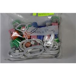 BAG OF 68 IPHONE 5 CHARGER CORDS AND WALL PLUGS