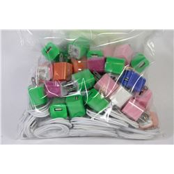 BAG OF 68 IPHONE 5 CHARGER CORDS AND WALL PLUGS