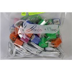 BAG OF 68 IPHONE 5 CHARGER CORDS AND WALL PLUGS