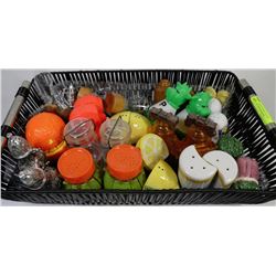 BLACK WICKER BASKET FILLED W/SALT & PEPPER SHAKERS