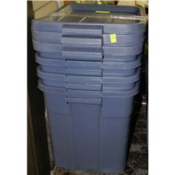 LOT OF 4 BLUE RUBBERMAID TUBS WITH LIDS