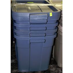LOT OF 4 BLUE RUBBERMAID TUBS WITH LIDS