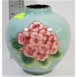 ENAMEL ART GLASS VASE WITH PINK FLOWERS