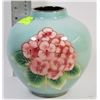 Image 1 : ENAMEL ART GLASS VASE WITH PINK FLOWERS