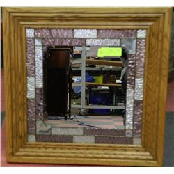 STAINED GLASS & OAK WOOD FRAMED MIRROR