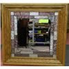 Image 1 : STAINED GLASS & OAK WOOD FRAMED MIRROR