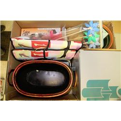 BOX W/ PARTY LITE PRODUCTS, PLANTER,  VINYL GLOVES