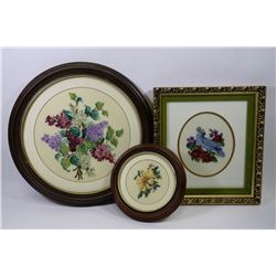 SET OF THREE VINTAGE PETIT POINT PICTURES