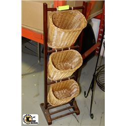 LOT OF 3 BAMBOO BASKETS AND HOLDER