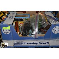 BOX OF HO TRAIN ACCESSORIES INCLUDING TRAINS,