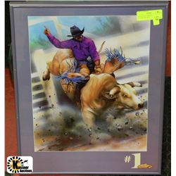 FRAMED BULL RIDING PICTURE-MCDAVIS