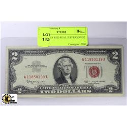 SCARCE US RED SEAL JEFFERSON $2 NOTE