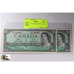 P) UNC 1954 $1 NOTES CONSECUTIVE S/N  X2
