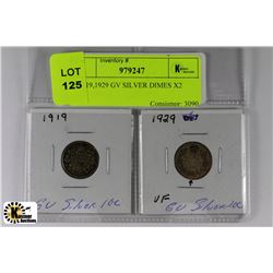 H) 1919,1929 GV SILVER DIMES X2
