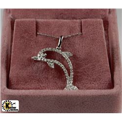 STAMPED 14K WHITE GOLD DIAMOND DOLPHIN PENDANT