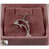 Image 1 : STAMPED 14K WHITE GOLD DIAMOND DOLPHIN PENDANT