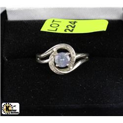 PLATINUM PLATED SILVER TANZANITE & DIAMOND RING