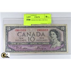 1954 CANADIAN $10 BILL DEVILS FACE