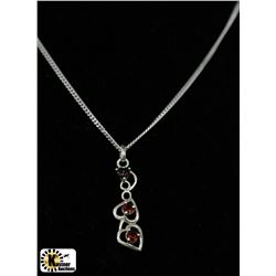 VINTAGE TRIPLE HEART GARNET .925 SILVER PENDANT W/