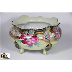 ANTIQUE HAND PAINTED FOOTED BOWL