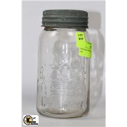 VINTAGE CROWN MASON JAR WITH LID