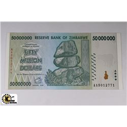 ZIMBABWE 50,000 000 RESERVE INFLATION NOTE WITH