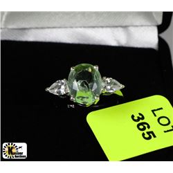 LARGE GREEN QUARTZ .925 SILVER RING SIZE 7
