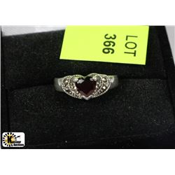 VINTAGE HEART-SHAPED GARNET .925 SILVER RING