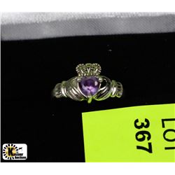 VINTAGE HEART SHAPED AMETHYST .925 SILVER RING