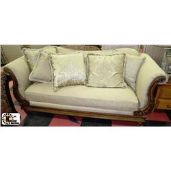 SCHNADIG SOFA HAND CARVED SCROLL ARMS AND LEGS