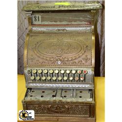 ANTIQUE NATIONAL CASH REGISTER/NICKEL PLATED/OAK