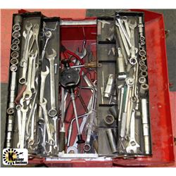 RED LARGE MASTERCRAFT TOOL BOX WITH TOOLS