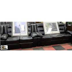 NEW BLACK LEATHERETTE RECLINING SOFA AND LOVE