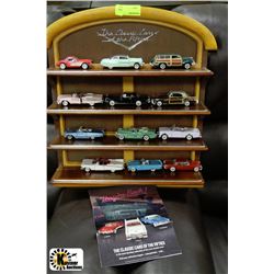 CLASSIC CAR WALL SHELF WITH 12 COLLECTIBLE CARS