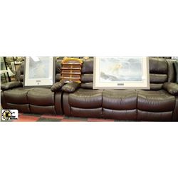 NEW BROWN LEATHERETTE RECLINING SOFA AND LOVE SEAT