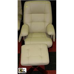 BEIGE LEATHER CHAIR WITH OTTOMAN