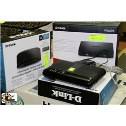 3 ASSORTED D-LINK ROUTERS/ DESKTOP SWITCH
