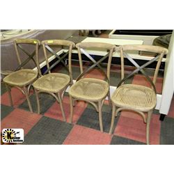 SHOWHOME SET OF 4 WOOD AND WICKER SIDECHAIRS