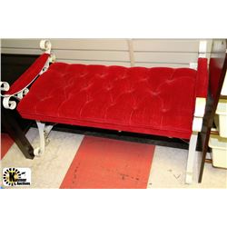 ANTIQUE BENCH WITH RED VELVET