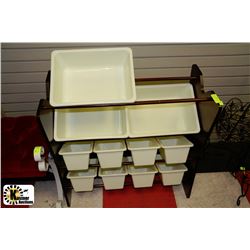 WOODEN ORGANIZER WITH 11 PLASTIC BINS