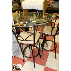 GLASS TOP TABLE WITH 3 CHAIRS